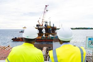 Muizzu inspects progress at Thila-Male' bridge site